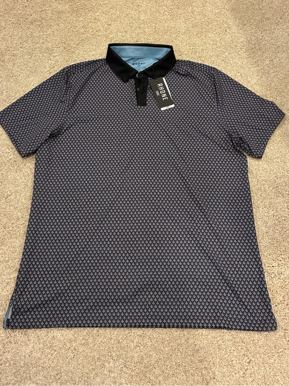 RHONE Black Geometric Pattern Golf Polo